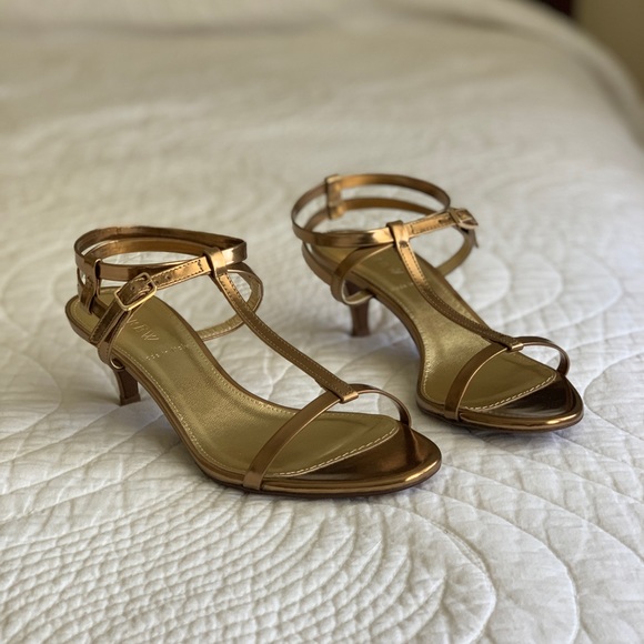 metallic kitten heel sandals